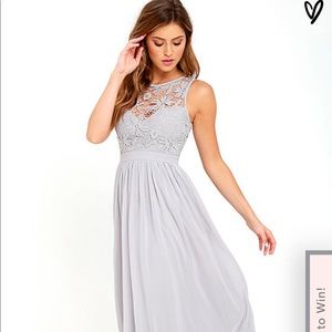 Lulus SO FAR GOWN GREY LACE MAXI DRESS